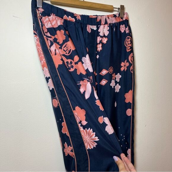 CLOSED Japanese Cherry Blossom Print Straight Leg Pants in Navy/Pink Sz 27 - Picture 11 of 14